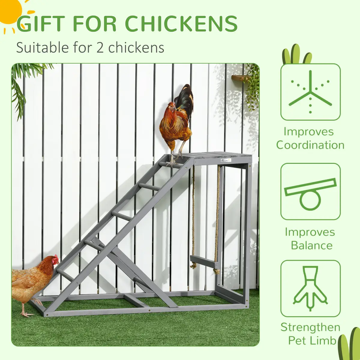 PawHut PawHut Chicken Coop Toy with Swing, Ladder, Platform for 2 Chickens, Hens, Grey - Chicken Coop