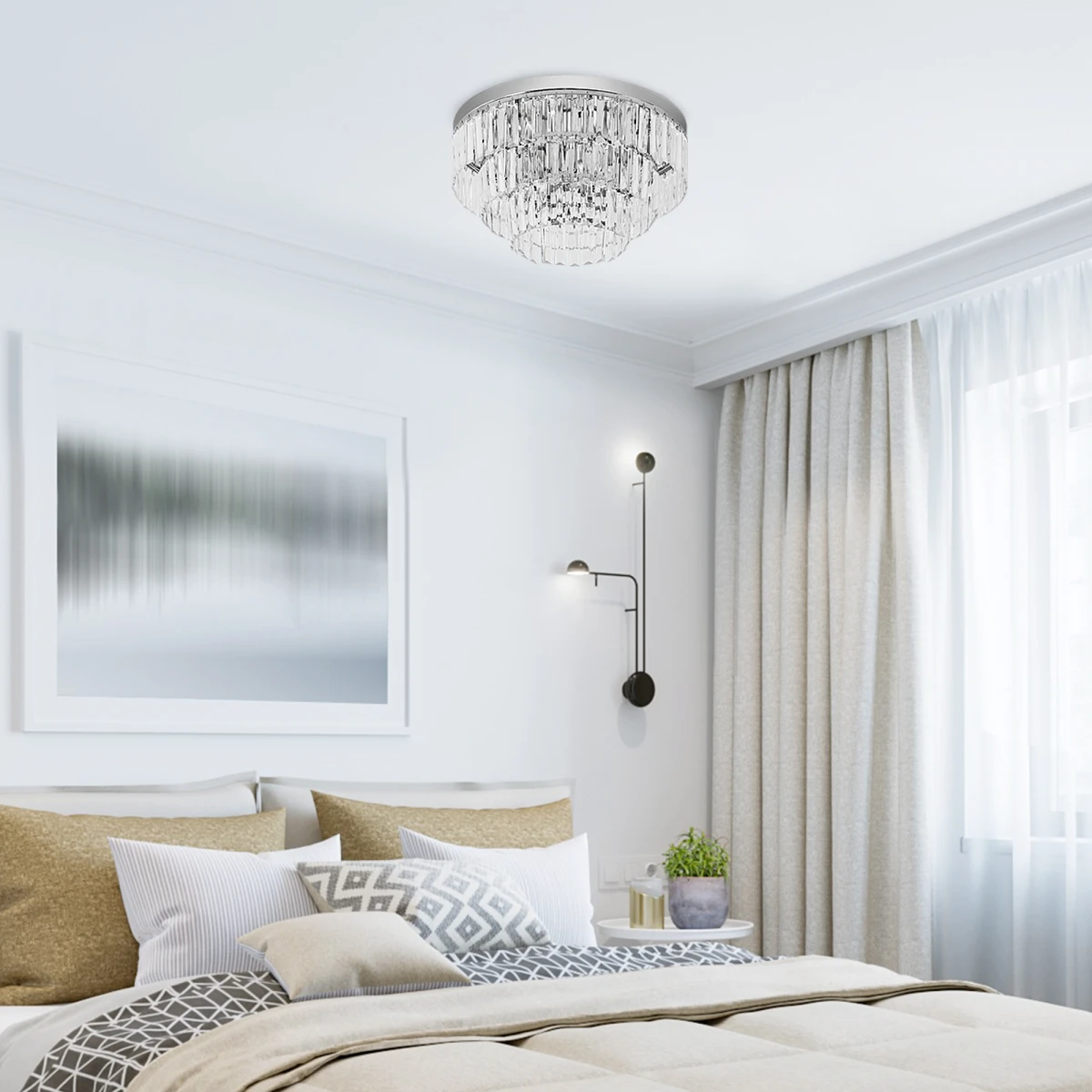 HOMCOM Crystal Ceiling Lamp Round 7 Light Hallway - Ceiling Lights