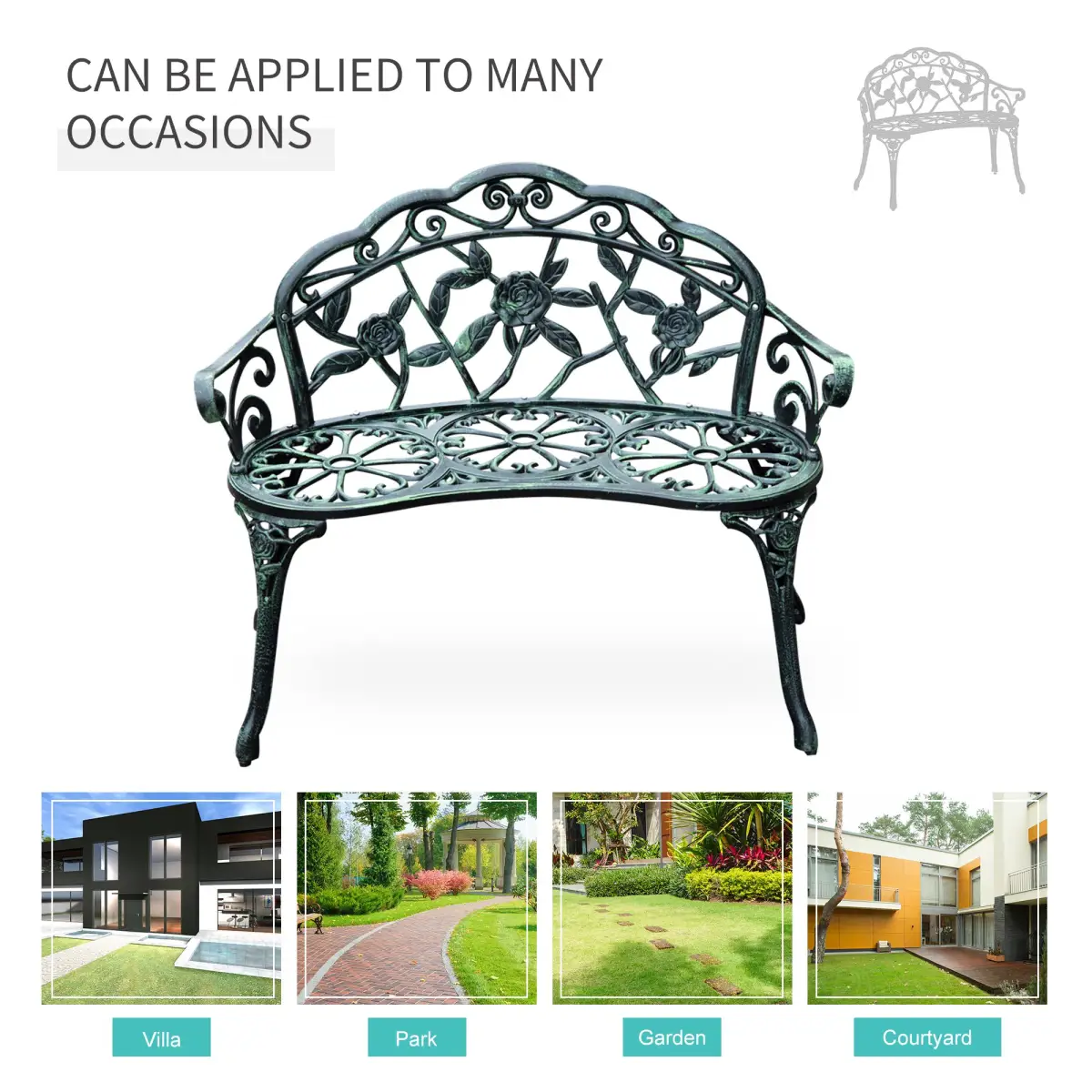 Outsunny Cast Aluminum Garden Bench Patio Chair - Garden Chairs
