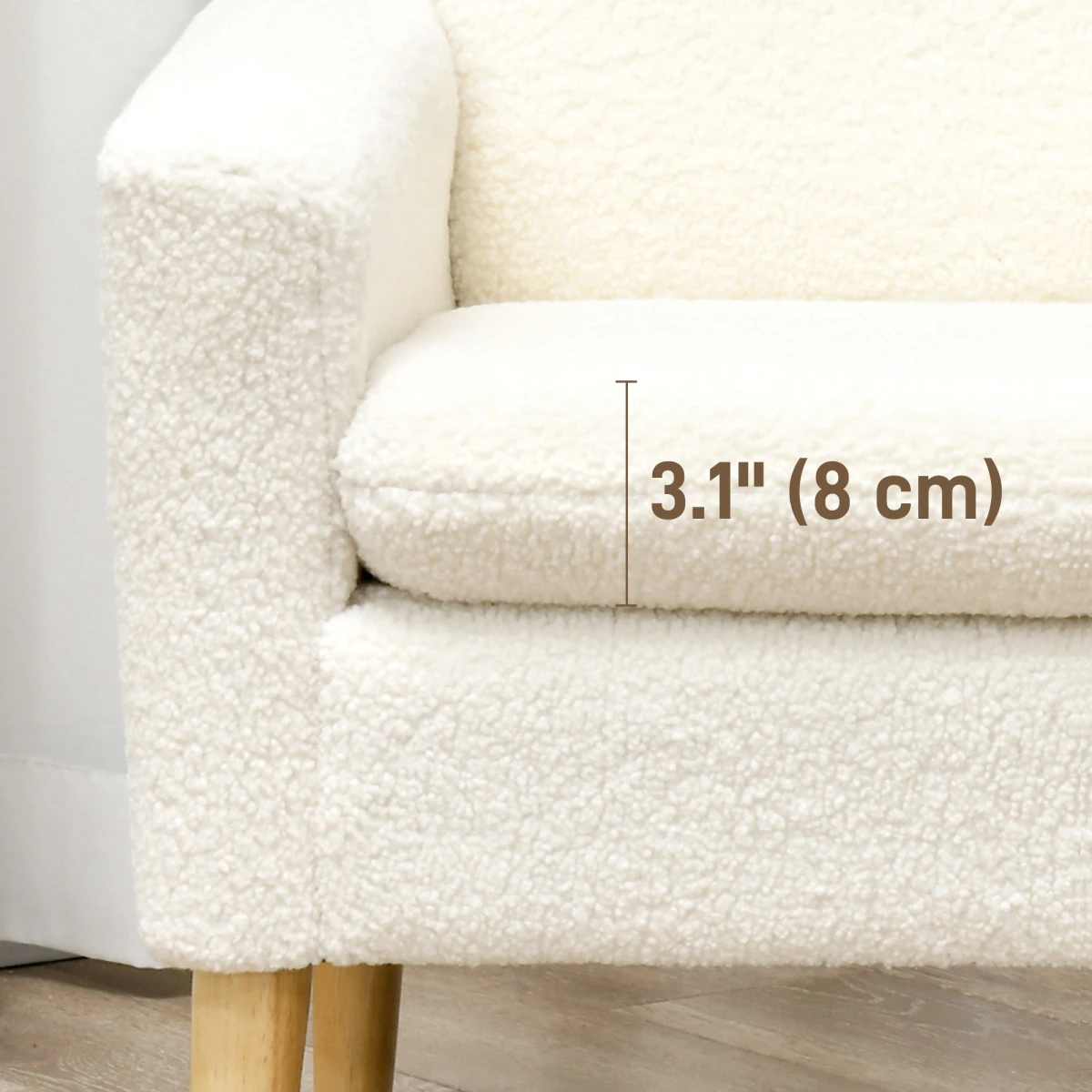 HOMCOM Teddy Armchair Cream Wide Seat With Wood Legs Home - Accent Chair