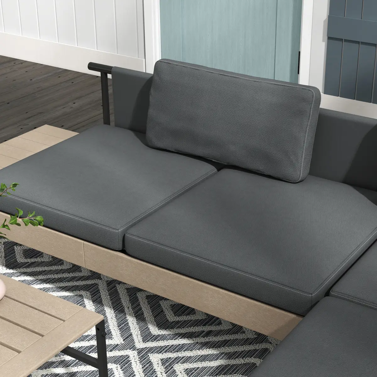 Outsunny Outsunny HDPE Garden Furniture Sets with Cushions, Table, L-Shaped Sofa, Grey - Garden Set
