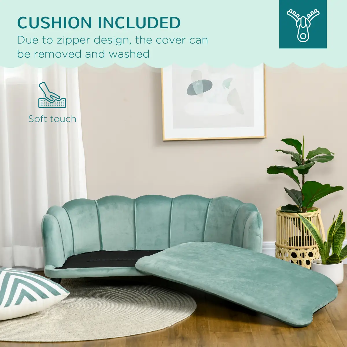 PawHut PawHut Dog Sofa, Pet Couch Bed for Medium, Large Dogs w/ Legs, Cushion - Green - Dog Beds
