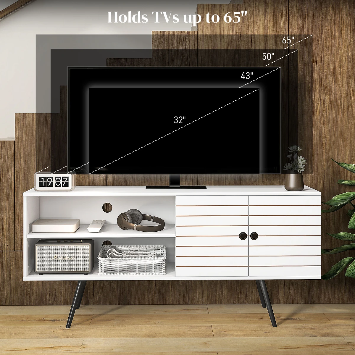 HOMCOM HOMCOM TV Unit 65Inch White With Door And Shelves LivingRoom - TV Unit