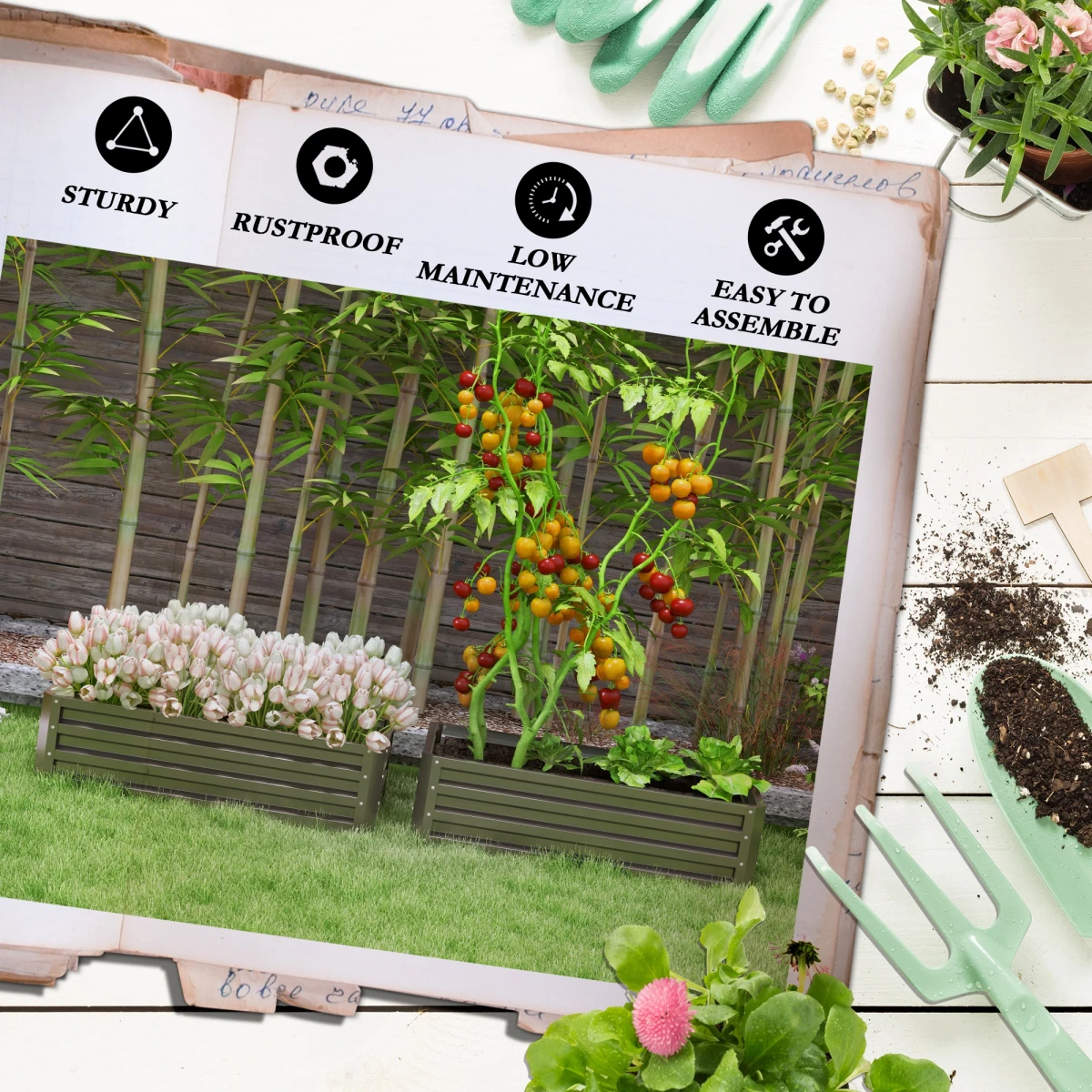 Outsunny Outsunny Planter Box Two Pack Galvanised Steel Patio - Planters