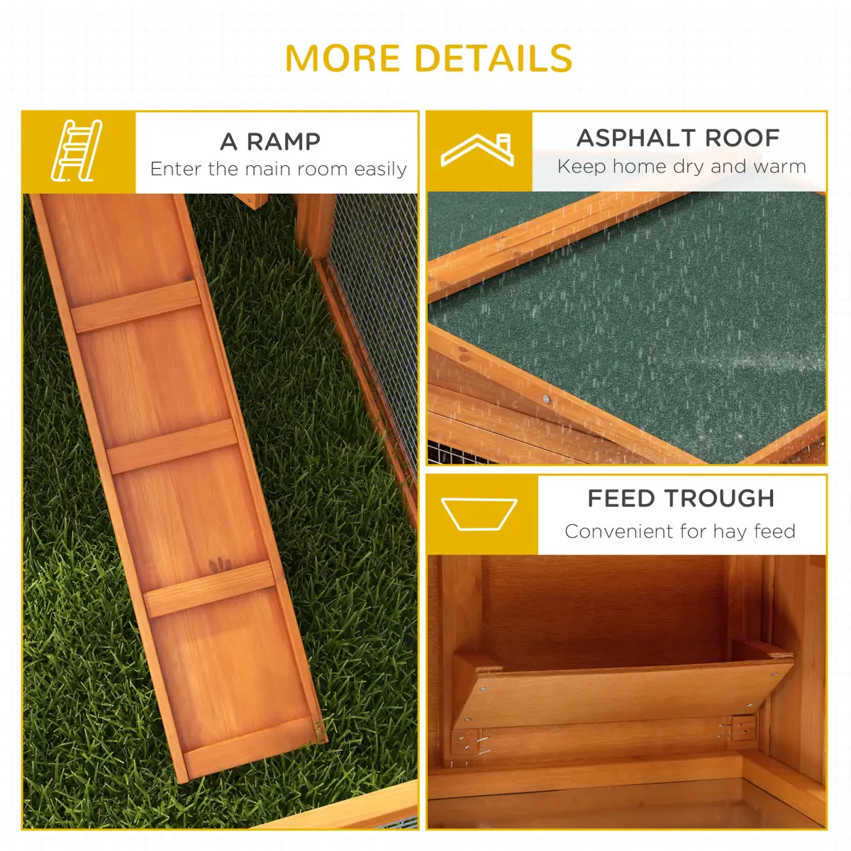 Unbranded Rabbit Hutch and Run Outdoor Sliding Tray Hay Rack Ramp, 156x58x68 cm Pawhut - Rabbit Hutch