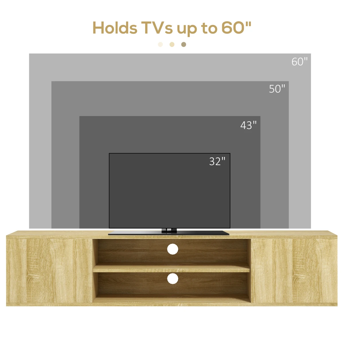 HOMCOM Floating TV Unit 60 Inch With Shelves Living Room - TV Unit