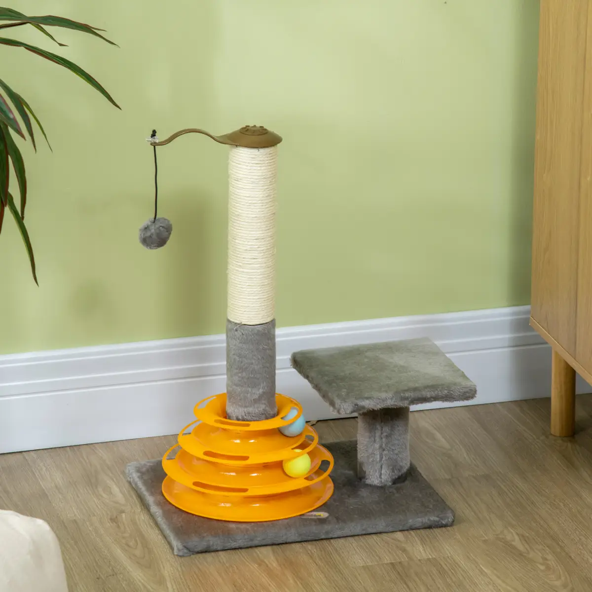 PawHut PawHut 56cm Cat Tree for Indoor Cats, Scratching Post w/ Cat Toys - Grey -
