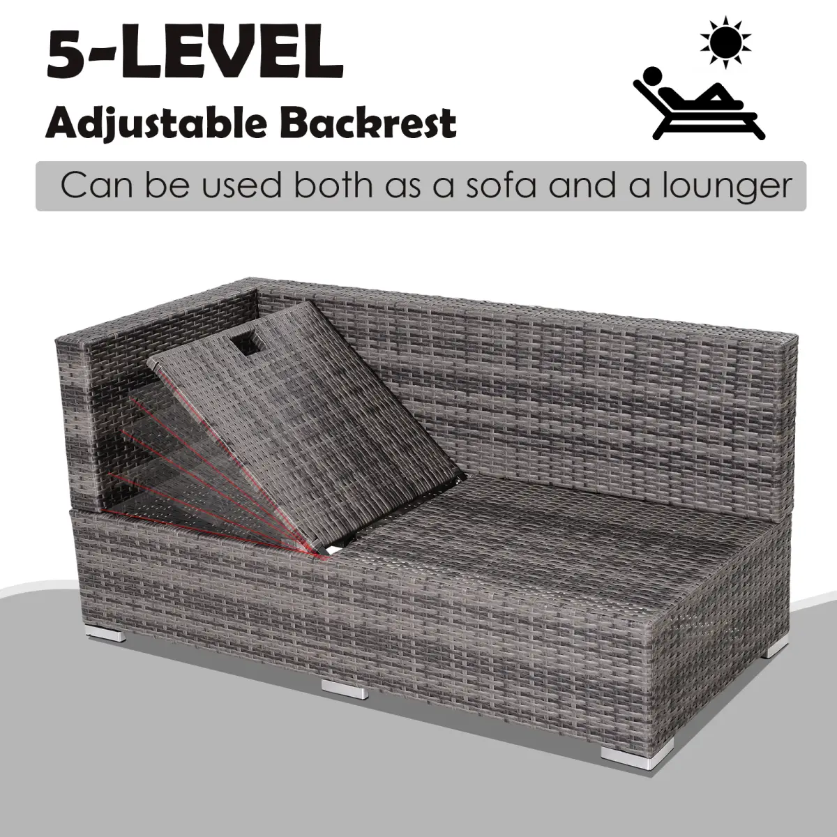 Outsunny Outsunny Rattan Garden Sofa Set Storage Table Wicker Patio Lounger 4-Seater Grey - Garden Sofa Sets