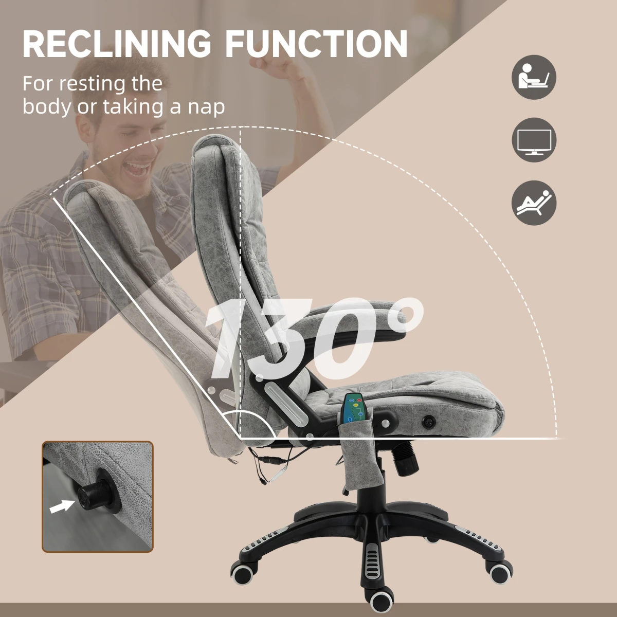 Unbranded Executive Reclining Massage Chair With Heating Six Point Back And Shoulder Massage Headrest For Home Office - Office Chair