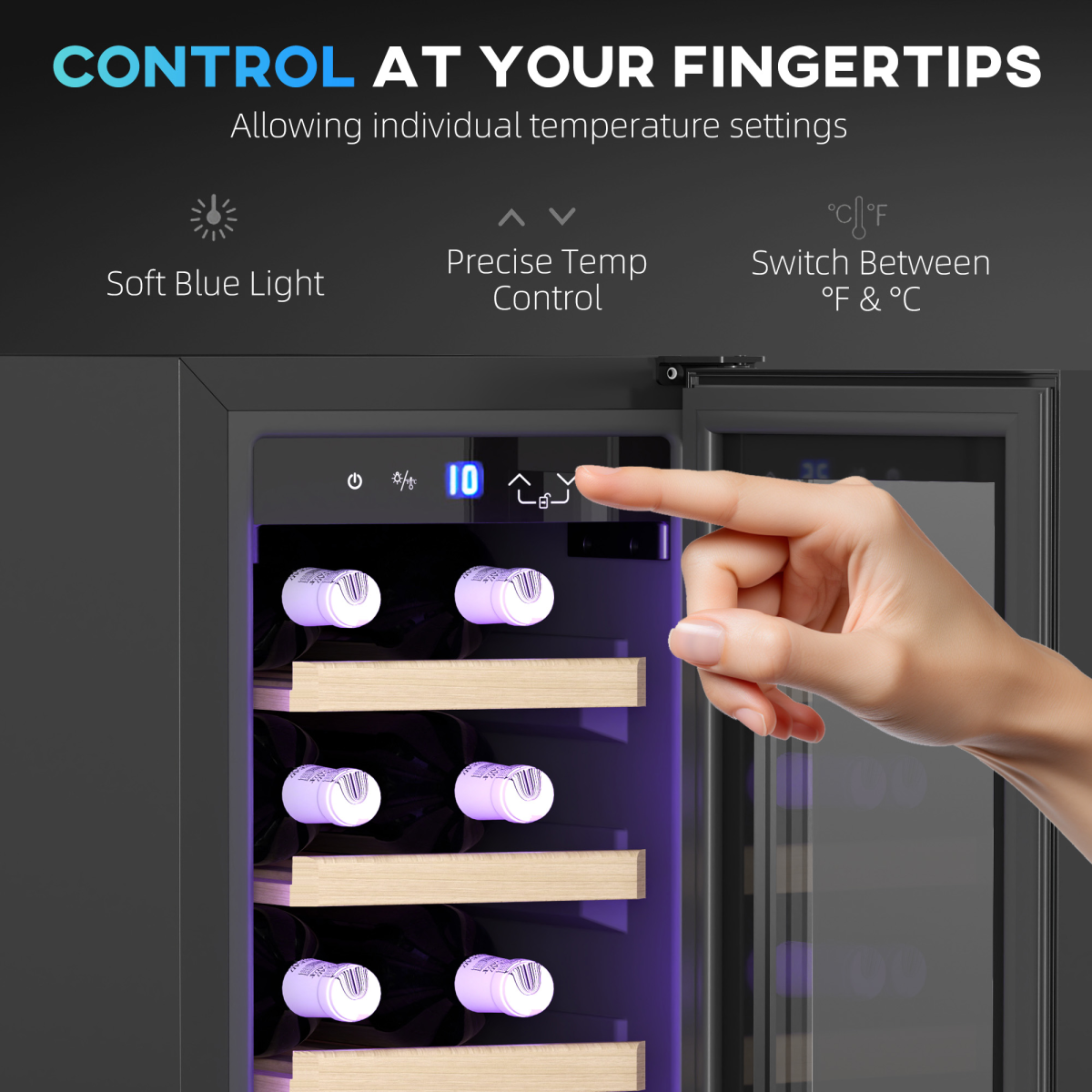 HOMCOM Freestanding / Built-in Wine Cooler Fridge, 19 Bottle, Black - from HOMCOM