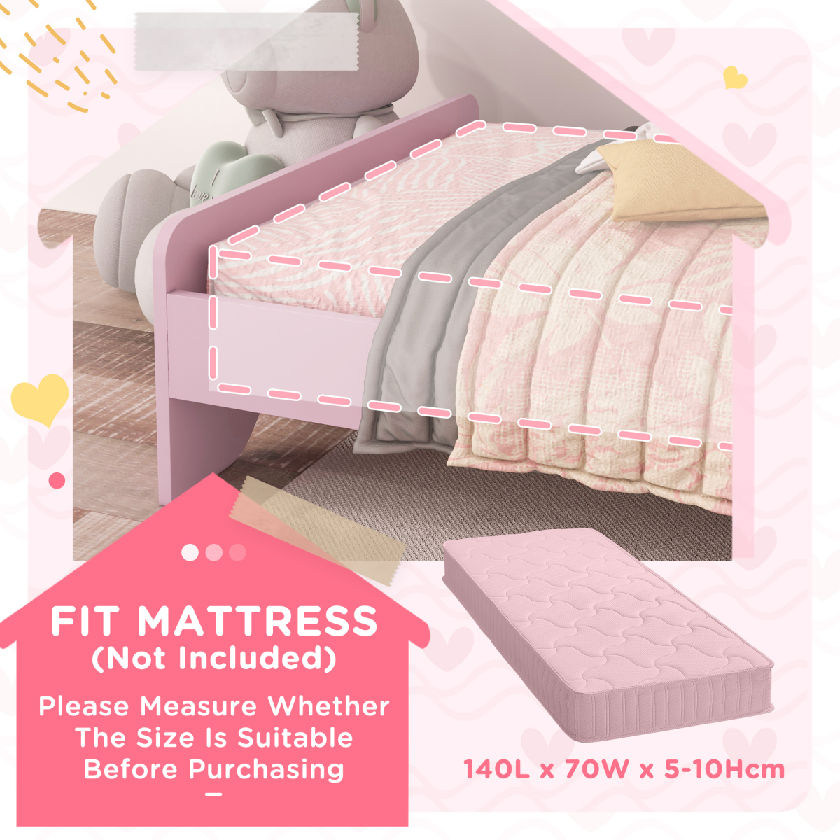 ZONEKIZ Toddler Bed Frame Cat Design Kids Bed with Guardrails - Pink - from ZONEKIZ