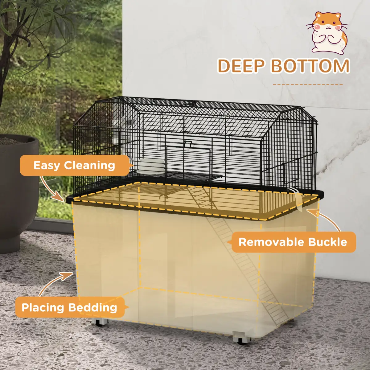 PawHut PawHut Hamster Cage, Two-Tier Gerbil Cage w/ Deep Bottom, Ramp, Food Dish - Pet Cage