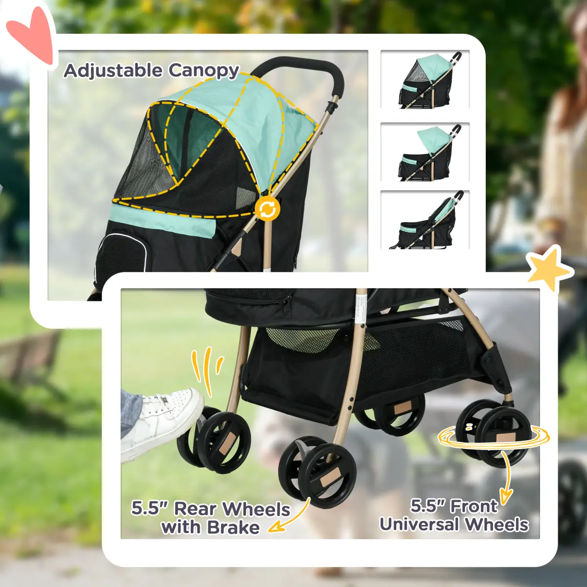 PawHut PawHut Pet Stroller for XS and S Dogs with Rain Cover - Green - Pet Carrier