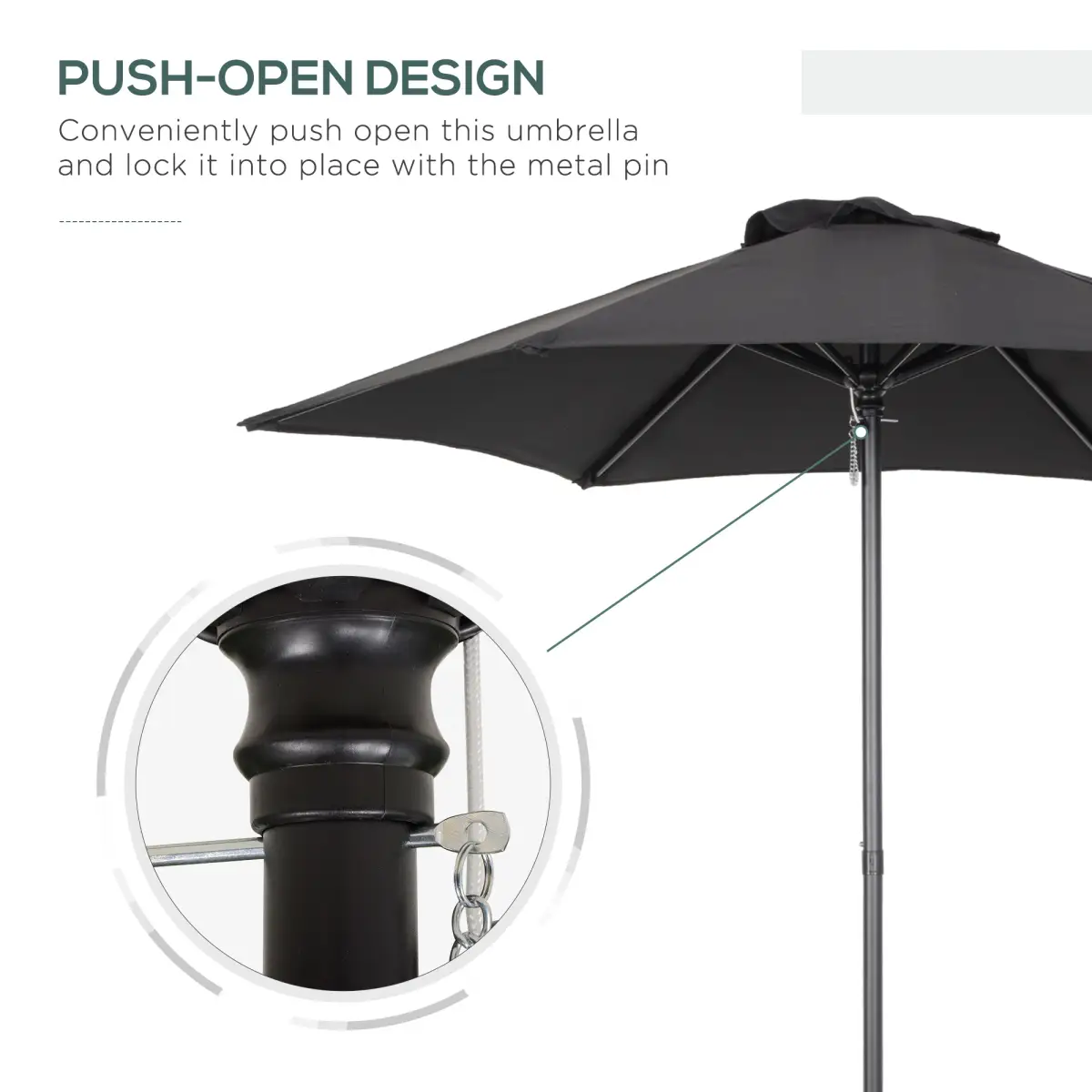 Outsunny 1.96m Parasol Patio Umbrella, Black - Parasol