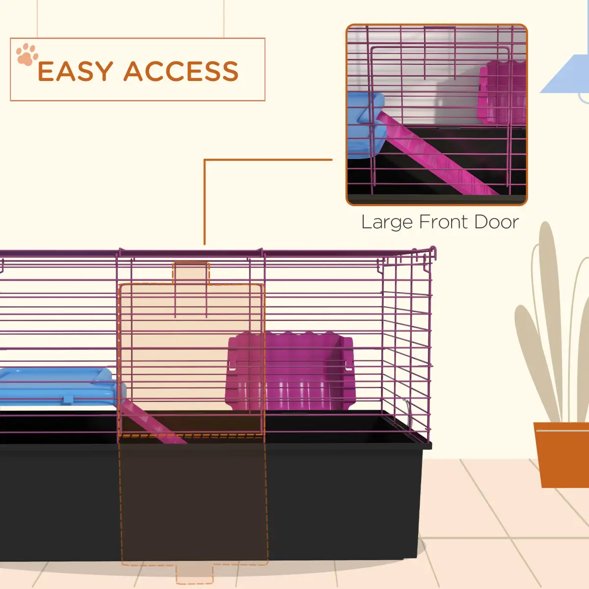PawHut PawHut Small Animal Cage, Rabbit Guinea Pig Hutch, Pet Playhouse - Pet Cage