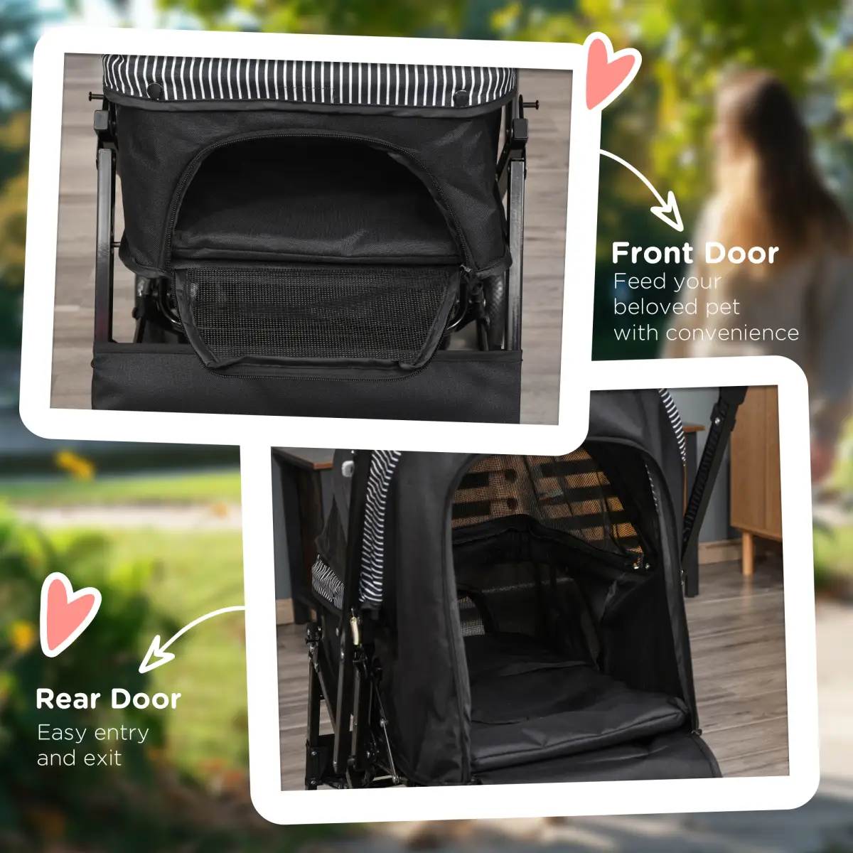 PawHut Pet Stroller Dog Foldable Travel Carriage with Reversible Handle, Black - Pet Carrier