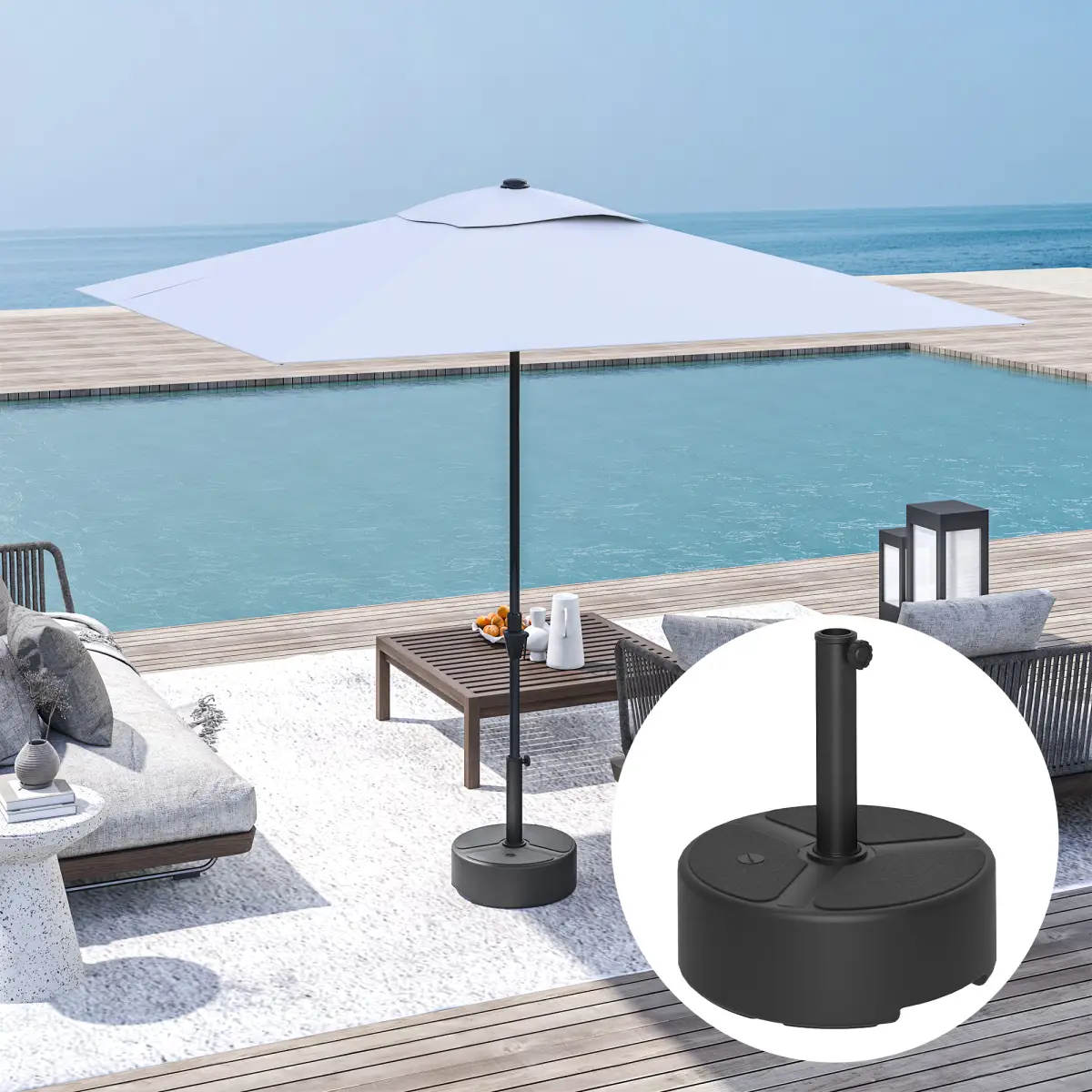 Outsunny Outsunny Round Garden Parasol Base, Sand/Water Filled Parasol Stand, Black - Parasol