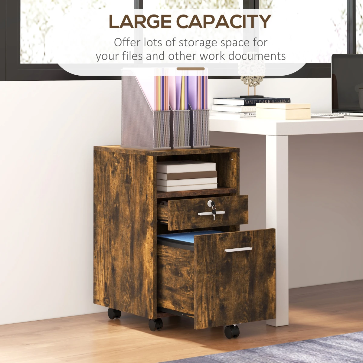 Vinsetto Mobile File Cabinet Lockable 5 Wheels by Vinsetto