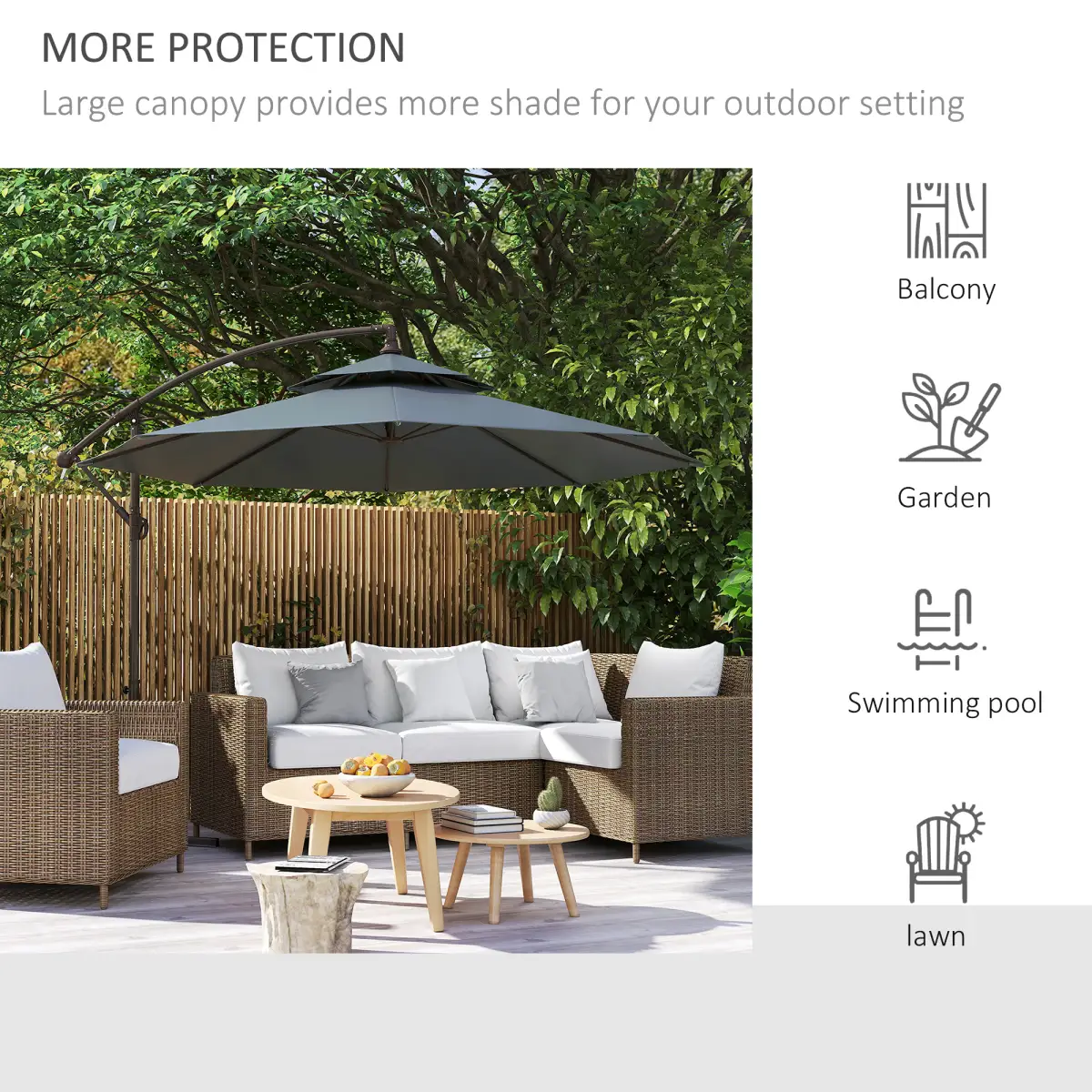 Outsunny 2.7m Garden Banana Parasol Cantilever Umbrella Handle, Dark Grey - Parasol