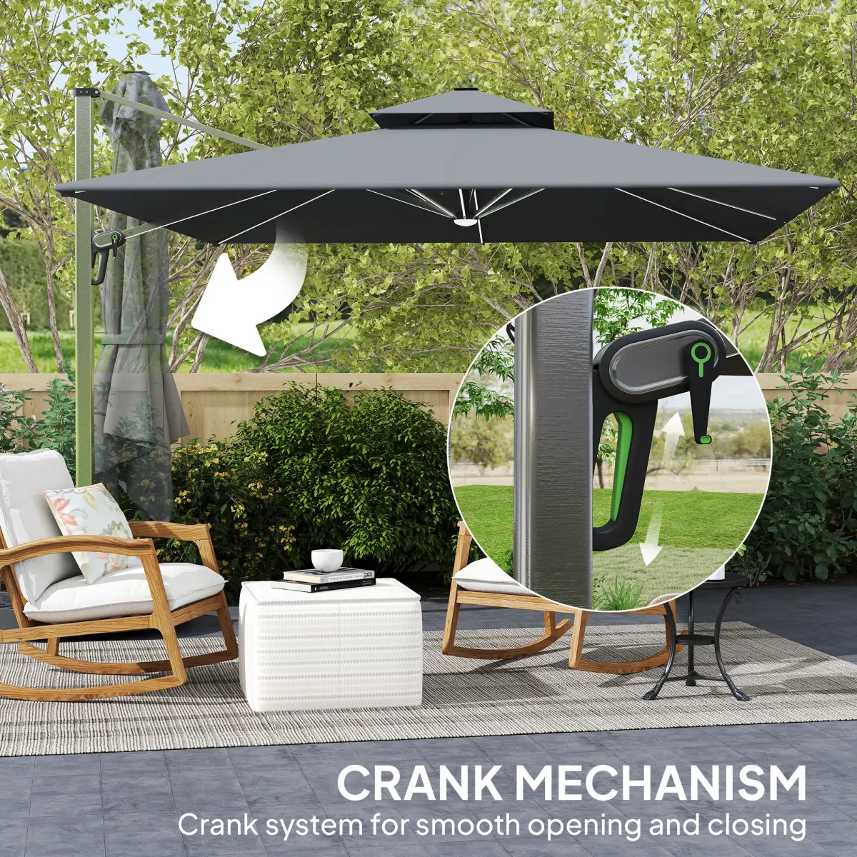 Outsunny Outsunny Garden Cantilever Parasol, Patio Umbrella w/ Solar LED Lights, Grey - Parasol