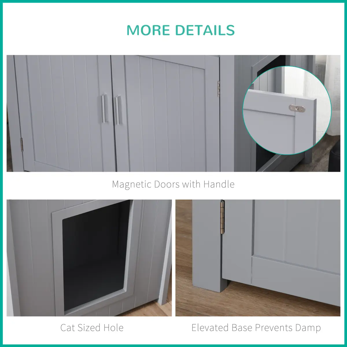 Wood Cat Litter Box Enclosure Furniture Adjustable Interior Wall Grey Pawhut - Cat Litter