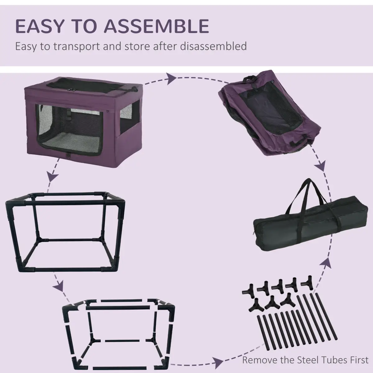 Unbranded 60cm Foldable Pet Carrier Cat Bag w/ Cushion, for Miniature Dogs - Purple - Pet Carrier