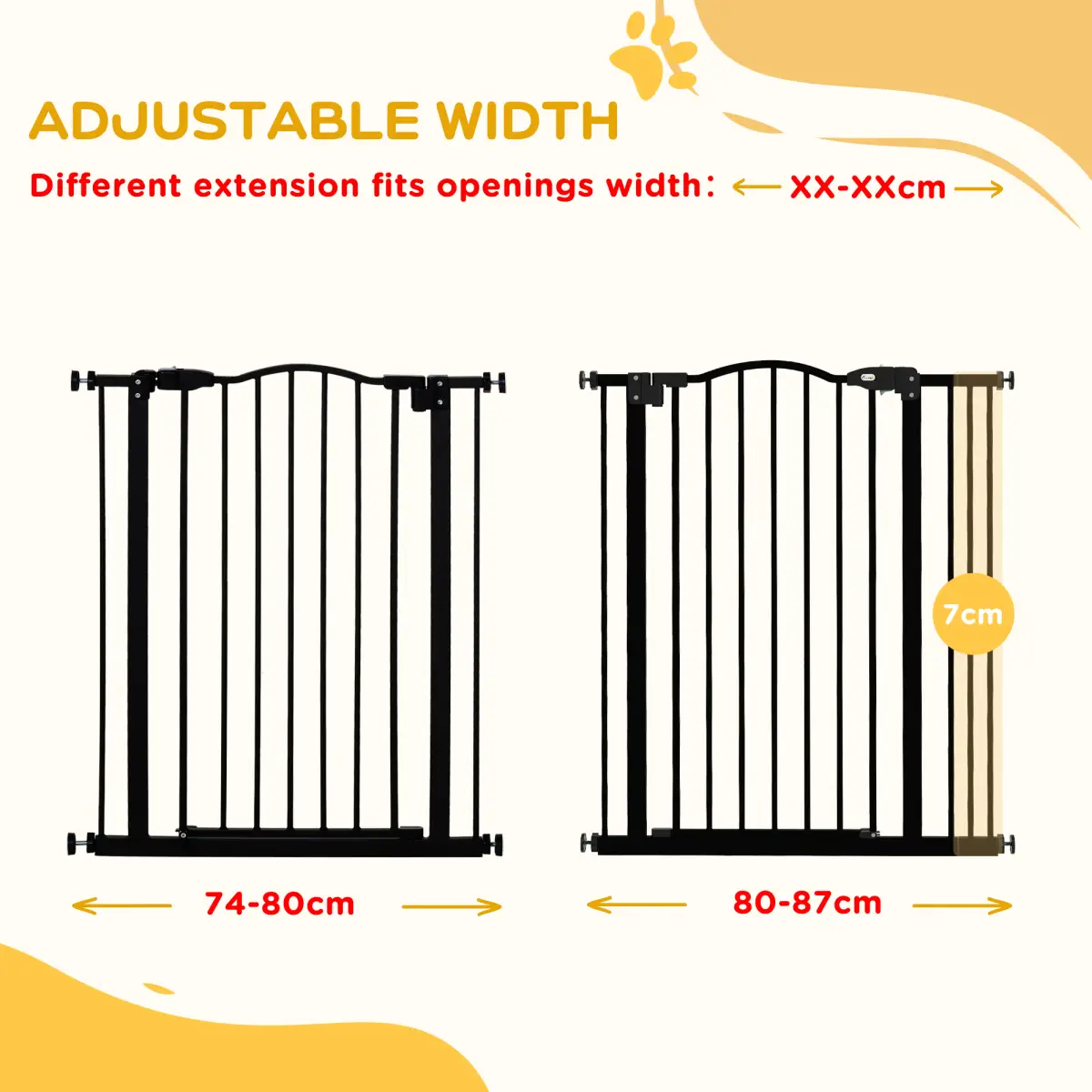 PawHut PawHut 74-87cm Adjustable Metal Pet Gate Safety Barrier w/ Auto-Close Door Black - Pet Gate
