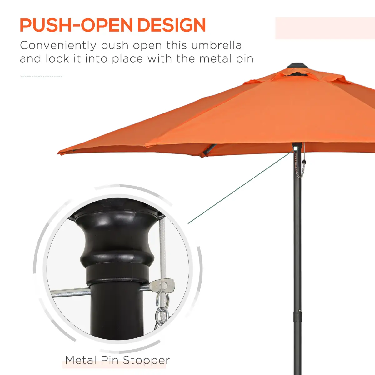 Outsunny Outsunny 2m Parasol Patio Umbrella, Outdoor Sun Shade with 6 Ribs Orange - Parasol
