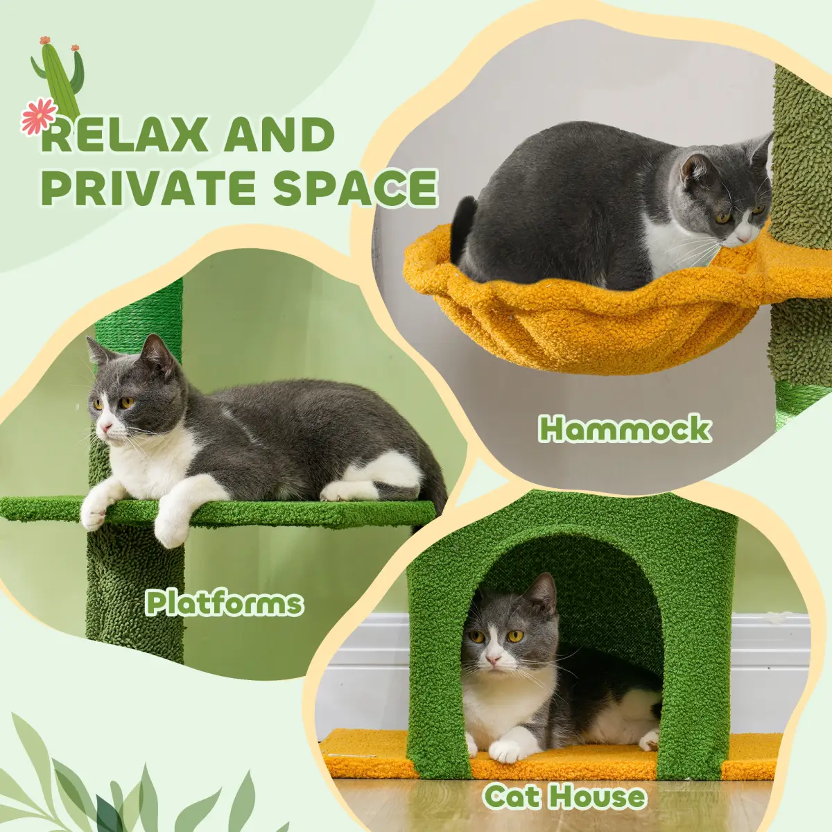 PawHut PawHut 230-275cm Floor-to-Ceiling Cat Tree for Indoor Cats with Cat House - Cat Tree