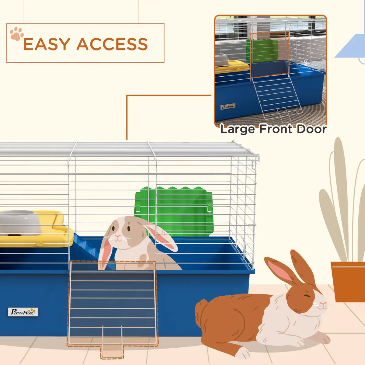PawHut PawHut Small Animal Cage, Rabbit Guinea Pig Hutch, Pet Playhouse, Blue - Pet Cage