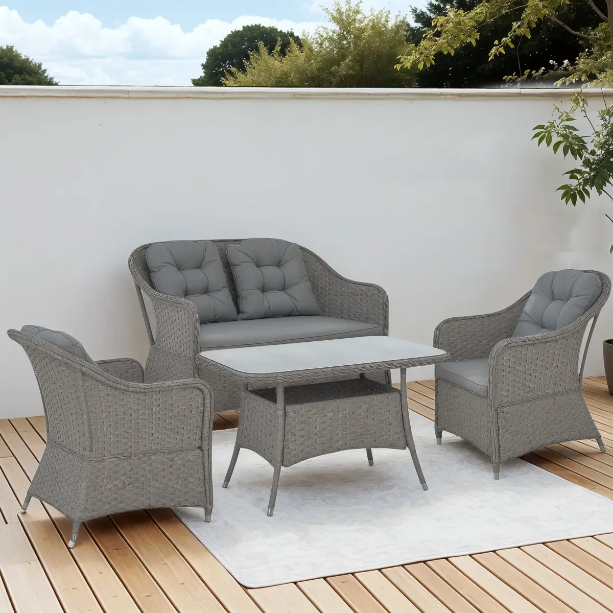 Outsunny Outsunny 4 PCS Rattan Garden Furniture, Padded Cushions Conversation Sofa Set - Garden Sofa Sets