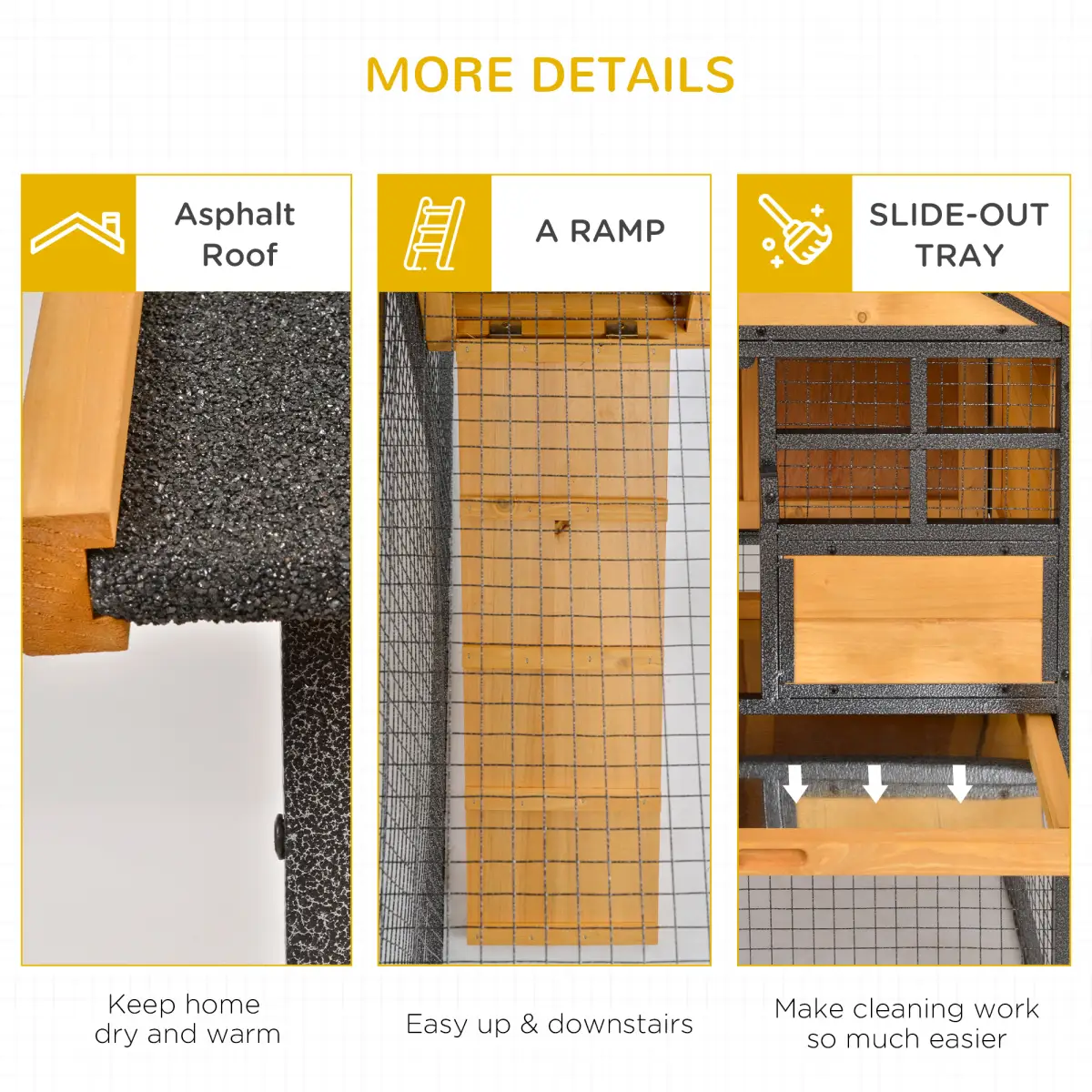 PawHut Wood-metal Rabbit Hutch Elevated Pet House Outdoor 122 x 63 x 92cm - Rabbit Hutch