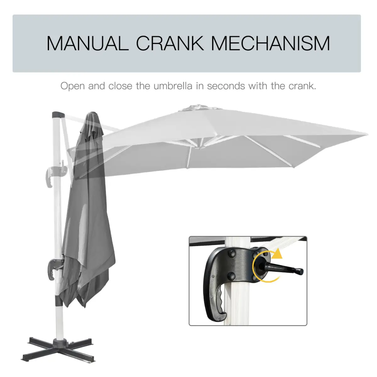 Outsunny 3 x 3(m) Cantilever Roma Parasol Garden Umbrella with Cross Base Grey - Parasol