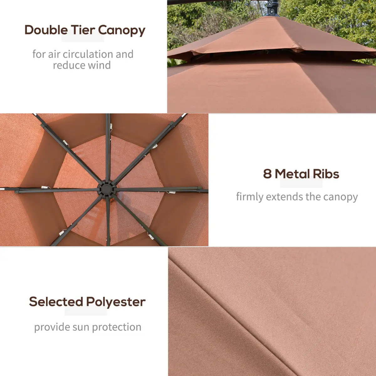 Outsunny 3m Cantilever Banana Parasol Double Roof, LED Solar lights, Crank, - Parasol