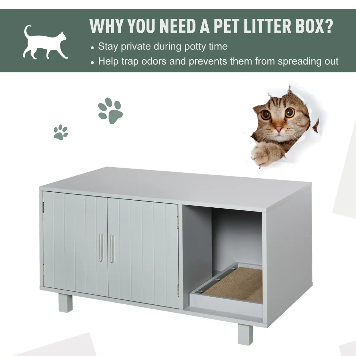 Unbranded Indoor Feline Cat Box Furniture Kitty Table w/ Scratch & Magnetic Doors, Grey - Cat House