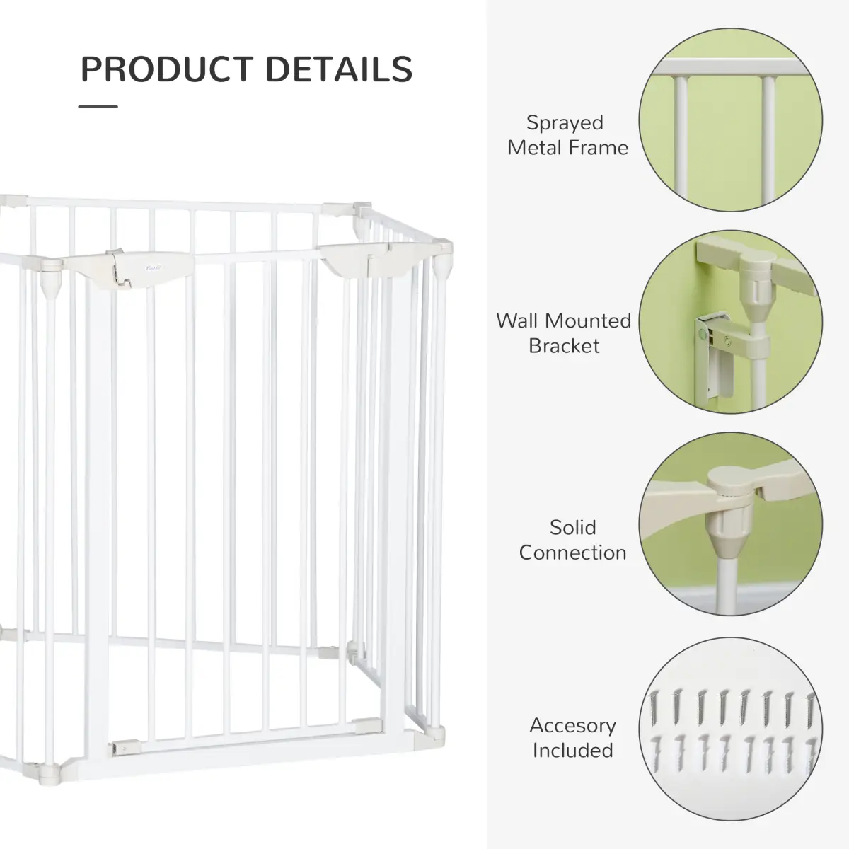 Pawhut Pet Gate 5-Panel Dog Playpen for Indoor Stair Barrier W/ Walk Through Door White - Pet Gate