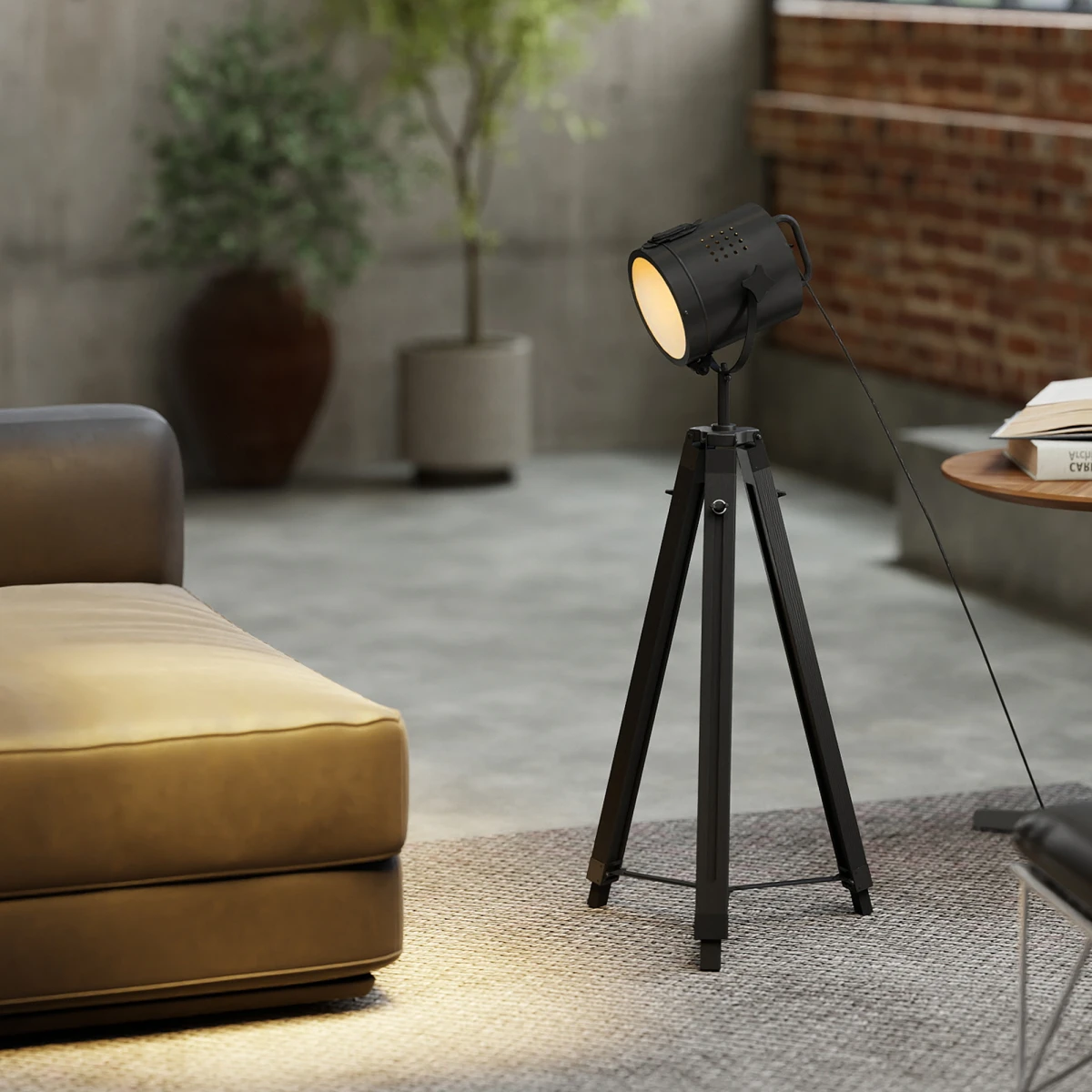 HOMCOM Tripod Floor Lamp Wood Height Adjustable by HOMCOM