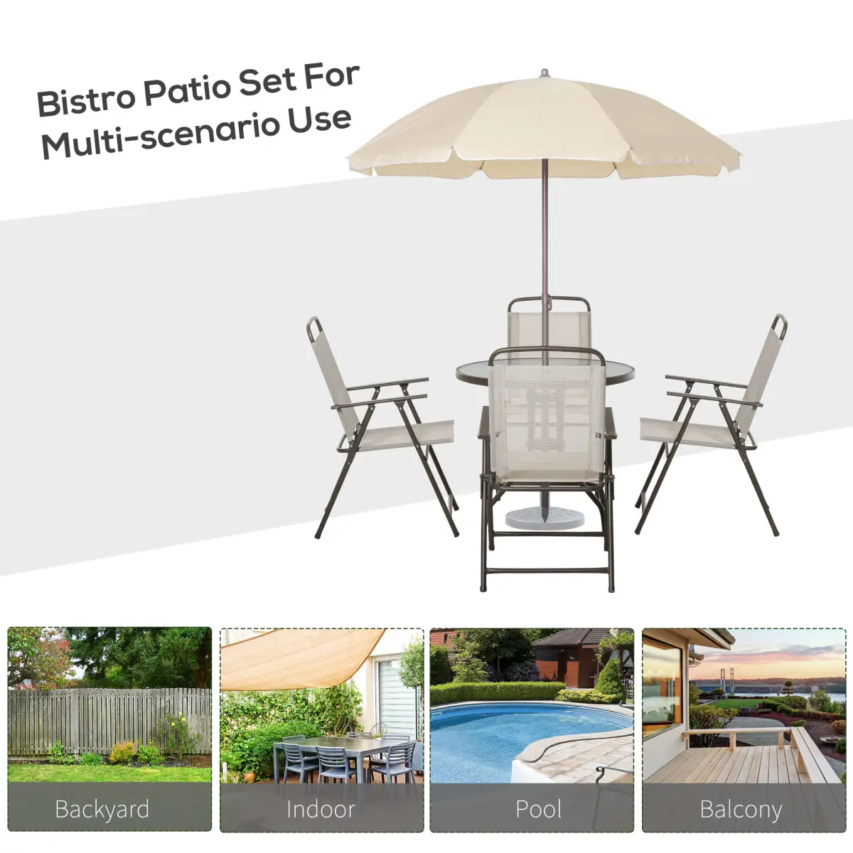 Outsunny Outsunny 6PC Garden Dining Set Outdoor Furniture Folding Chairs Table Parasol - Garden Set