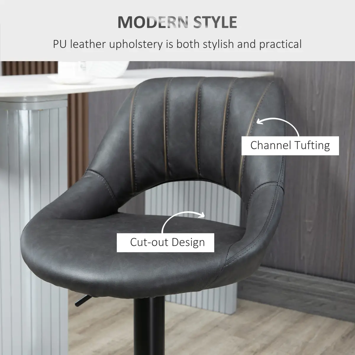 HOMCOM Barstools Set of 2 Adjustable Swivel Height PU Leather Counter Chairs Footrest - Bar Stool