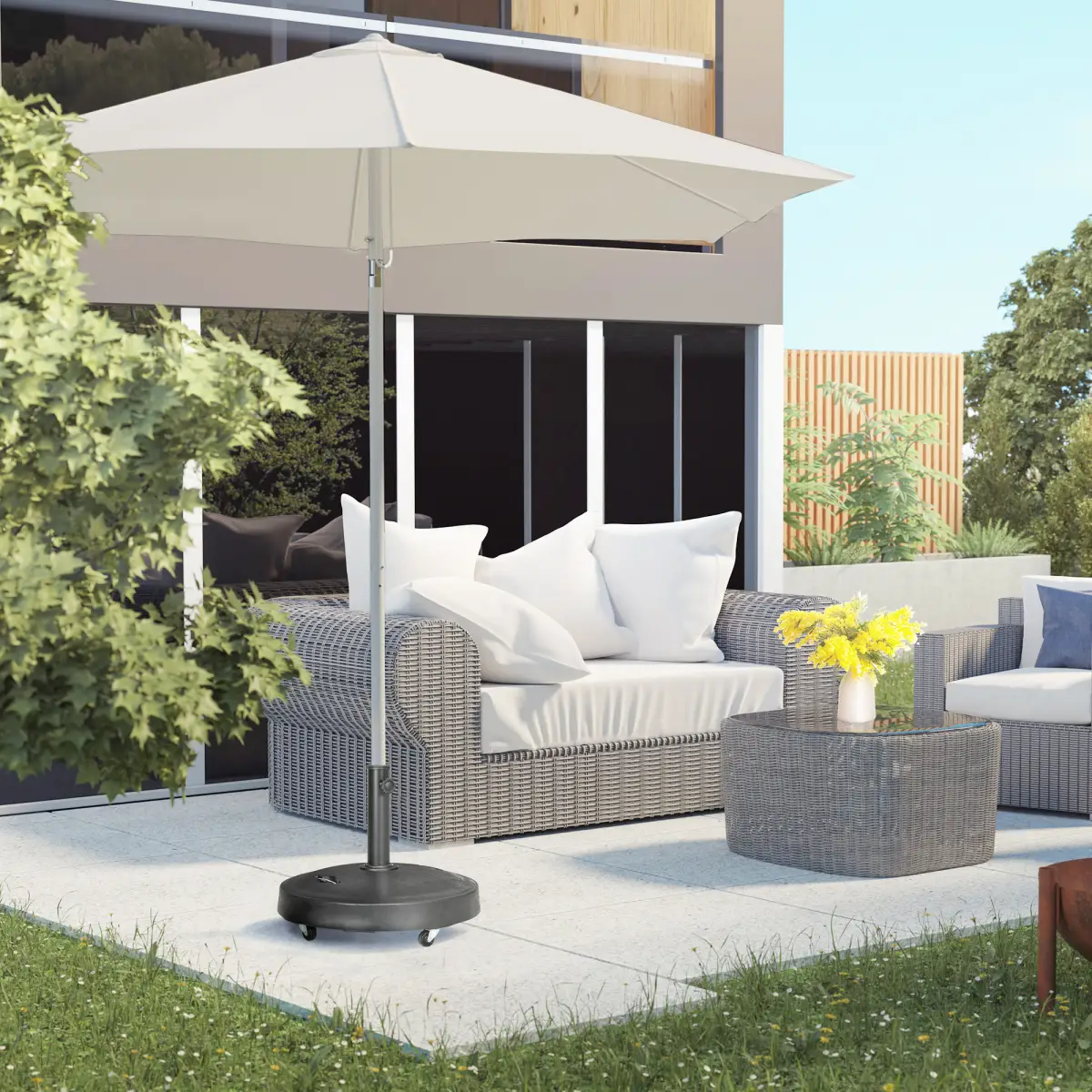 Outsunny Outsunny 23.5kg Round Resin Garden Parasol Base for Poles of 38mm-48mm - Parasol