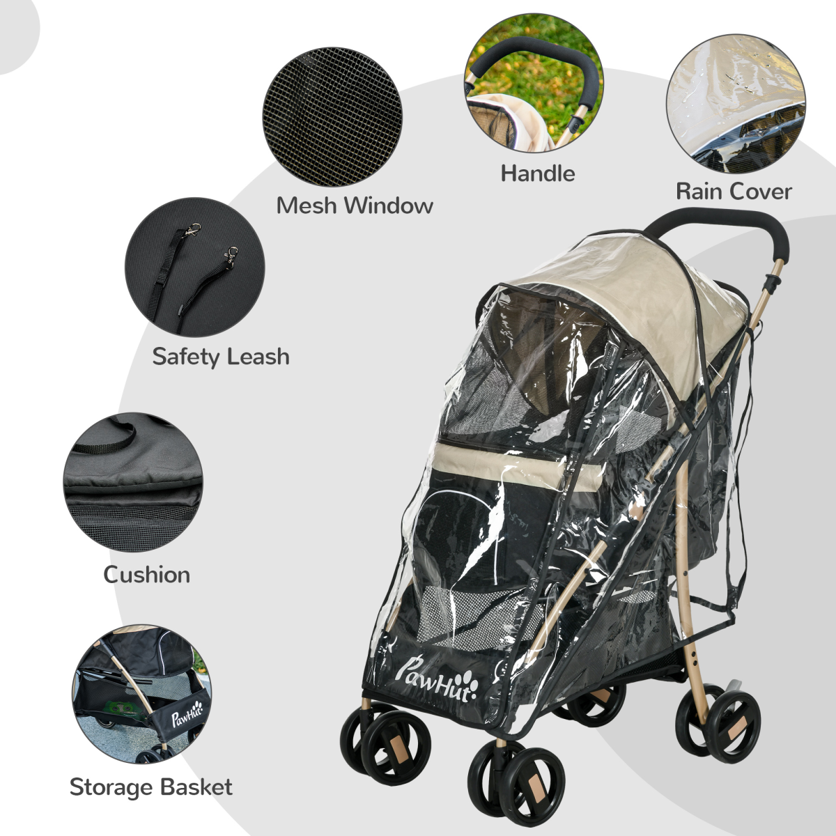 PawHut Pet Stroller for XS and S Dogs with Rain Cover - Khaki - from PawHut