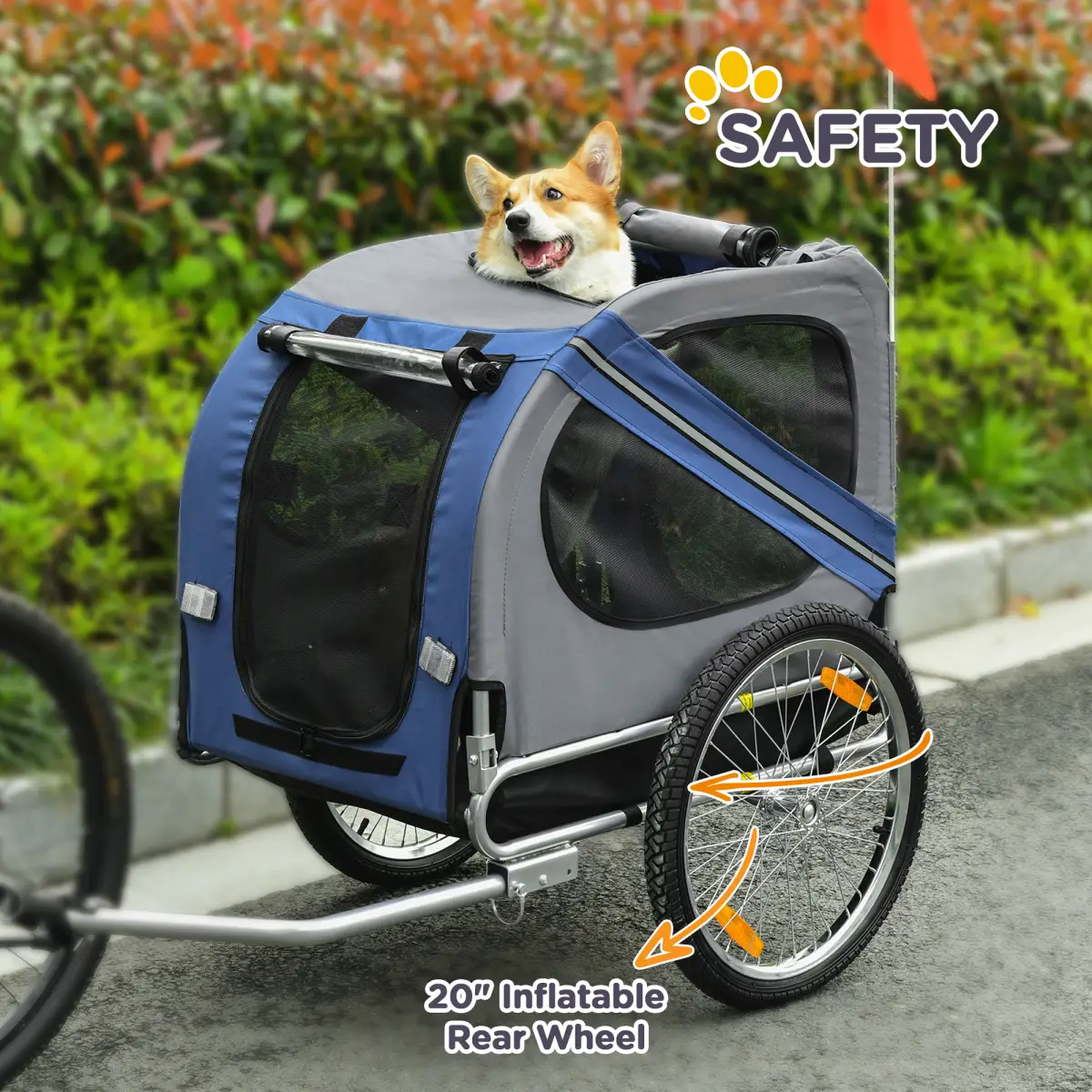 Pawhut Pet Bicycle Trailer Dog Cat Bike Carrier Water Resistant W/ Hitch Coupler Blue - Pet Carrier