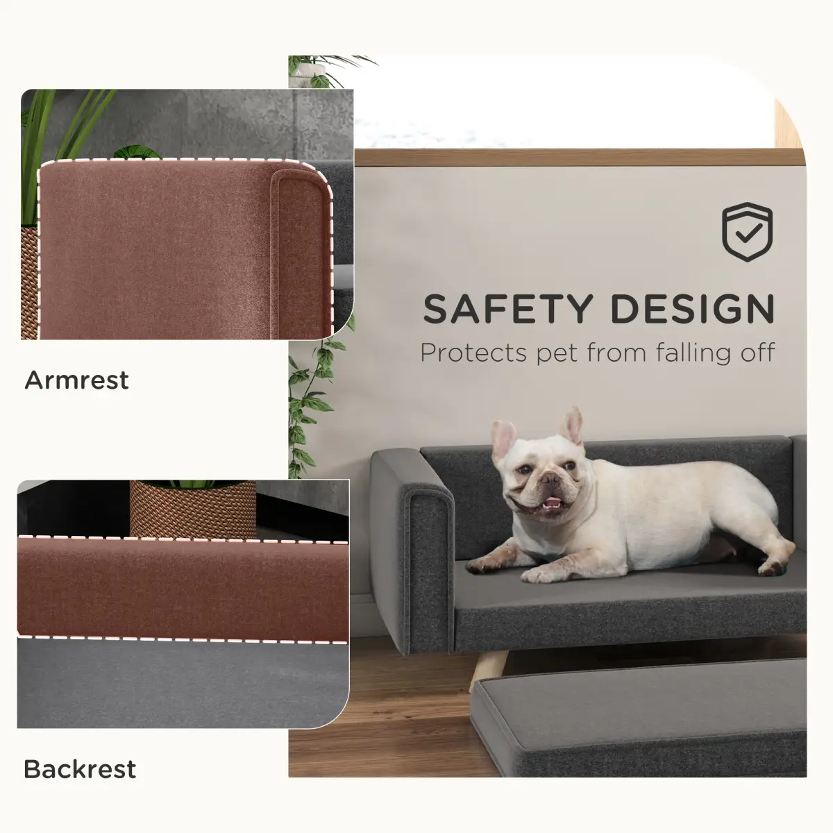 PawHut PawHut Elevated Dog Sofa Bed with Cushion for Medium and Small Dogs, Grey - Dog Beds