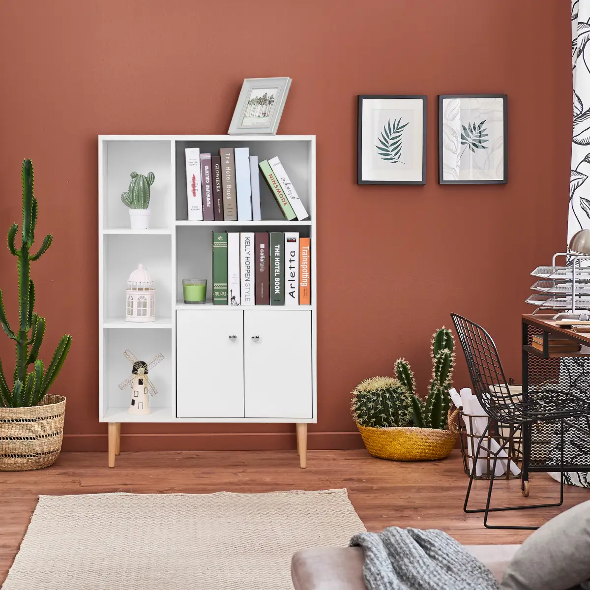 HOMCOM Open Bookcase Cabinet Shelves W/ Two Doors, 80W x 23.5D x 118Hcm-White - Display Cabinet