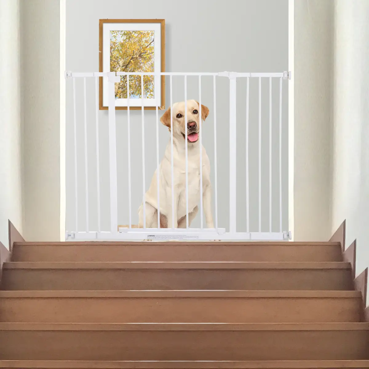 Pawhut Pressure Fit Dog Gate Pet Barrier for stairs doorway, 76-107cm Width White - Pet Gate