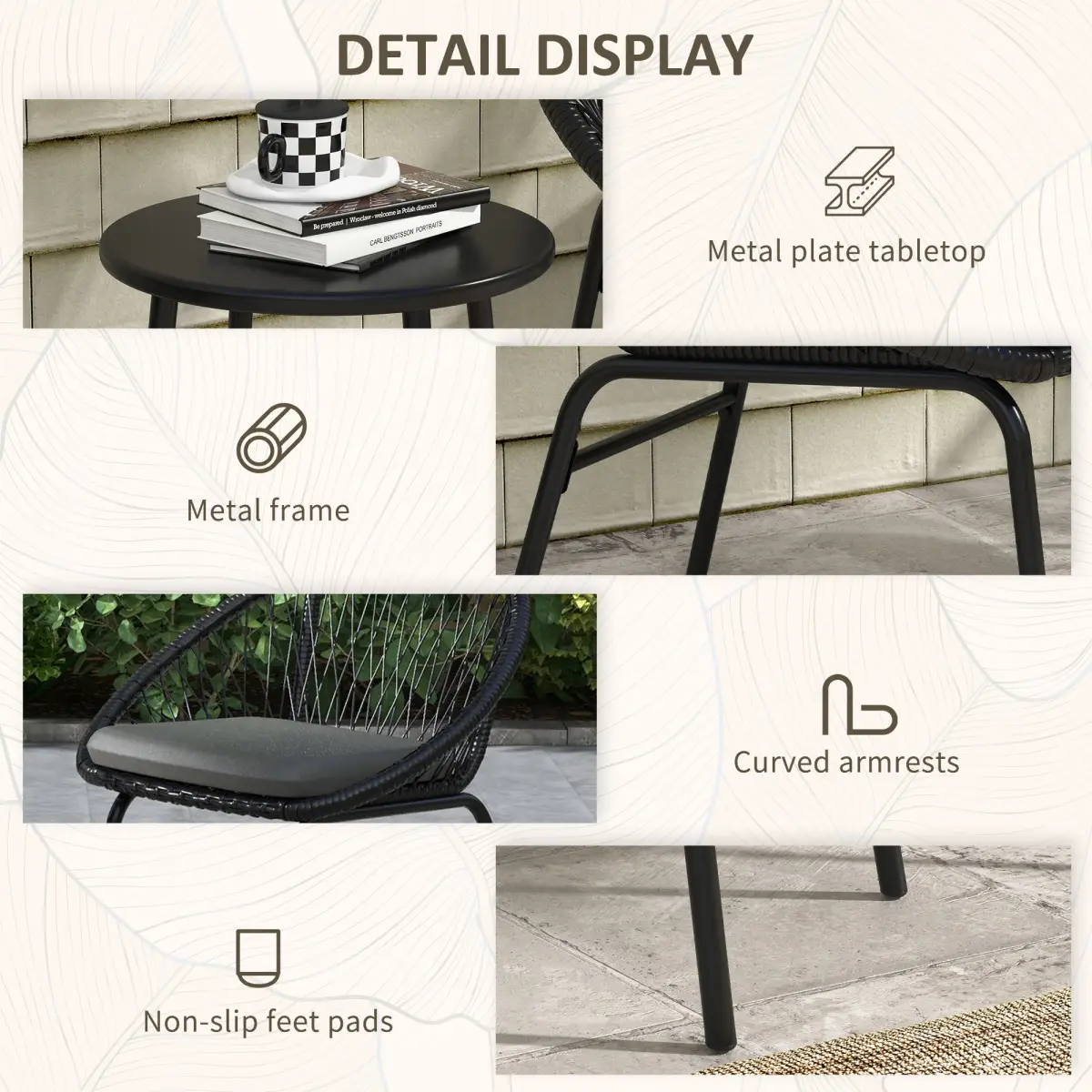 Outsunny Outsunny 3 Piece Garden Furniture Set, Bistro Set w/ 2 Chairs & 1 Coffee Table - Garden Set