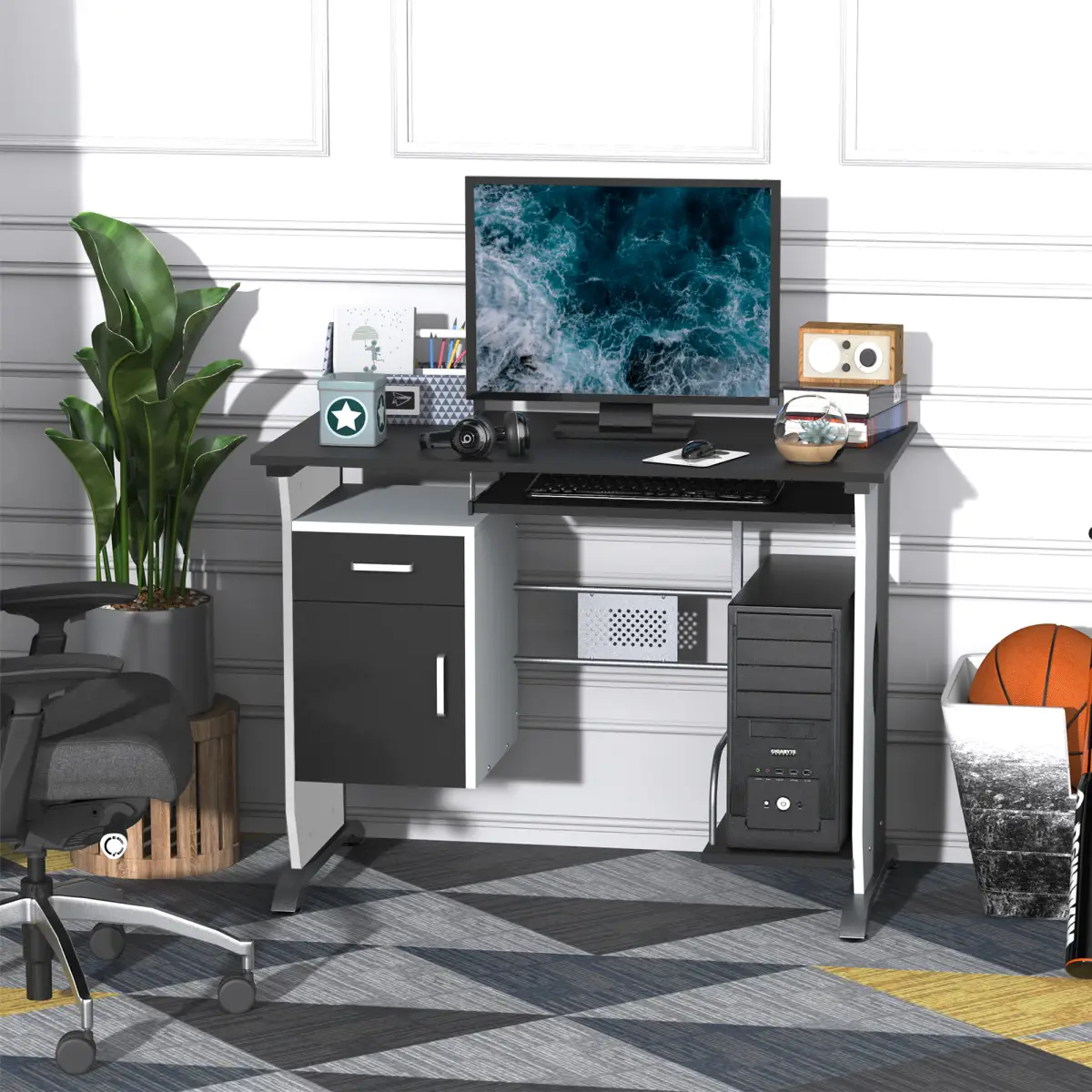 Unbranded Computer Desk Drawer PC Writing Wooden Workstation Keyboard Black HOMCOM - Desk