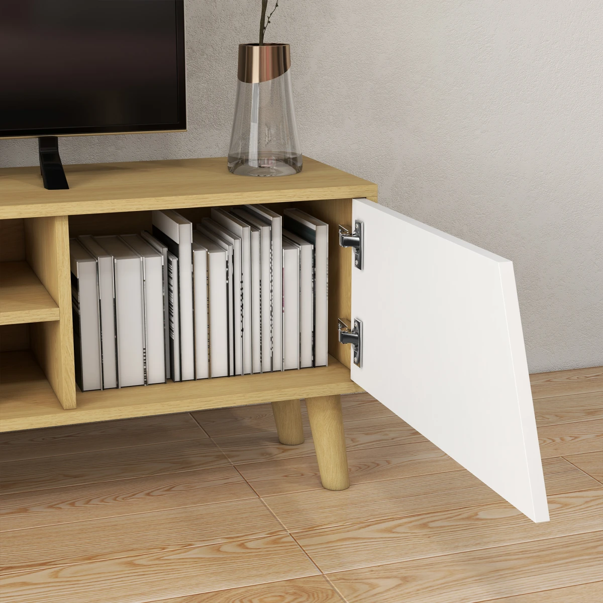 HOMCOM TV Stand 65in Oak With Shelves For Living Room by HOMCOM