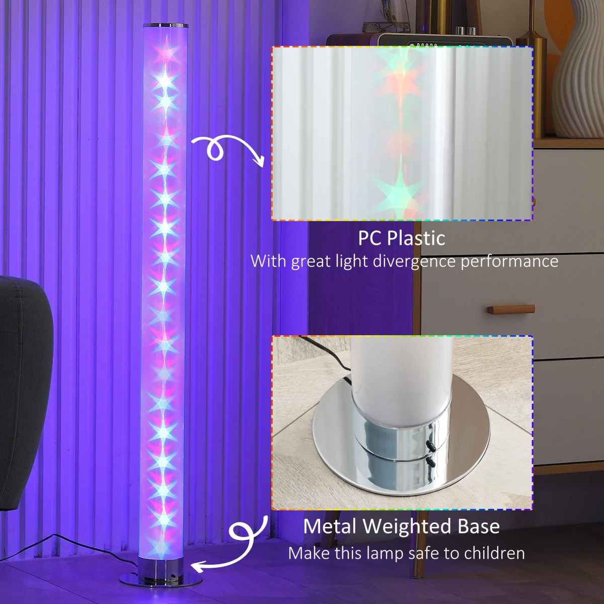 HOMCOM LED Floor Lamp 100.6 cm RGB Mood Lighting for Living Rooms - Lamp
