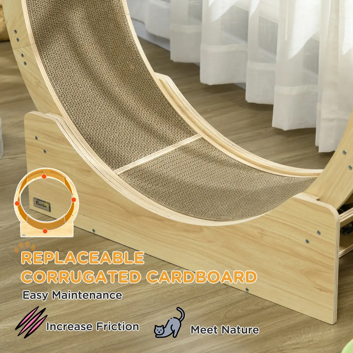 PawHut PawHut Cat Wheel with Brake, Scratching Pads for Health, Oak - Cat House